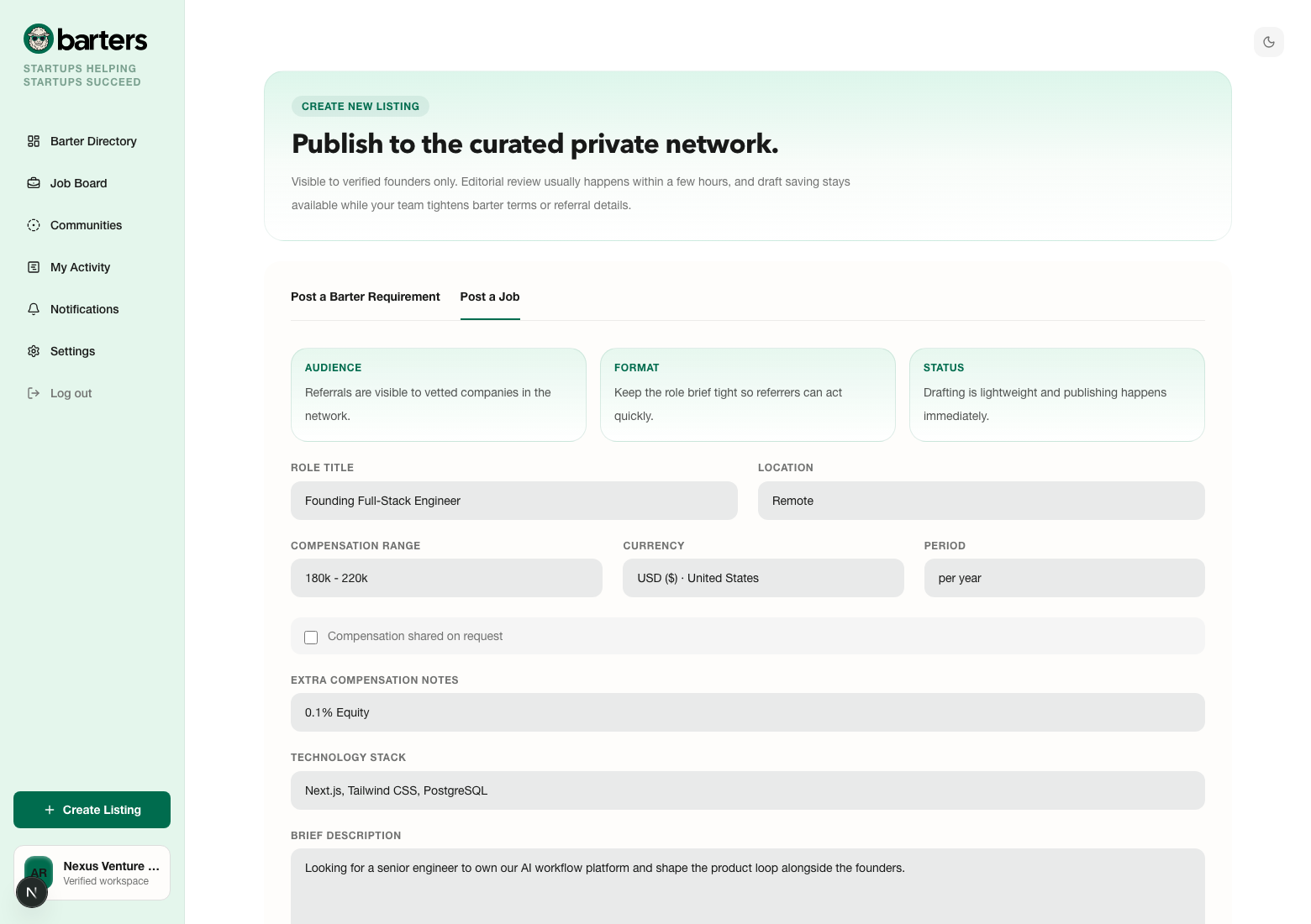Create job listing page