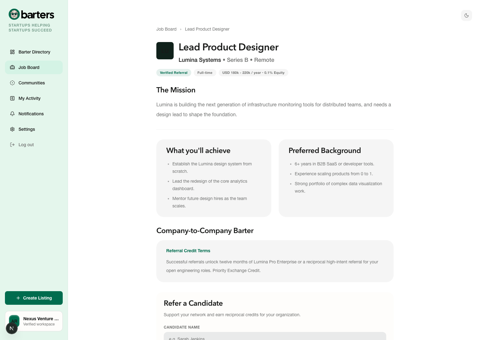 Job detail page with referral form